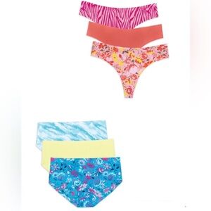 6pack free-cut No show seamless thong & hipster panties set size 7/9 Medium‎
